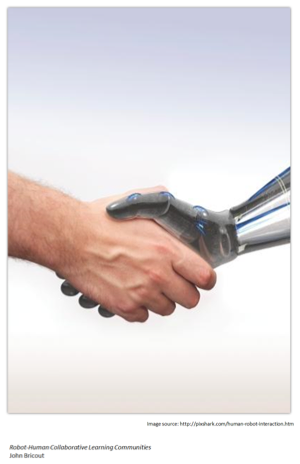 Image showing human hand shaking robot hand. Robot-Human Collaborative Learning Communities.